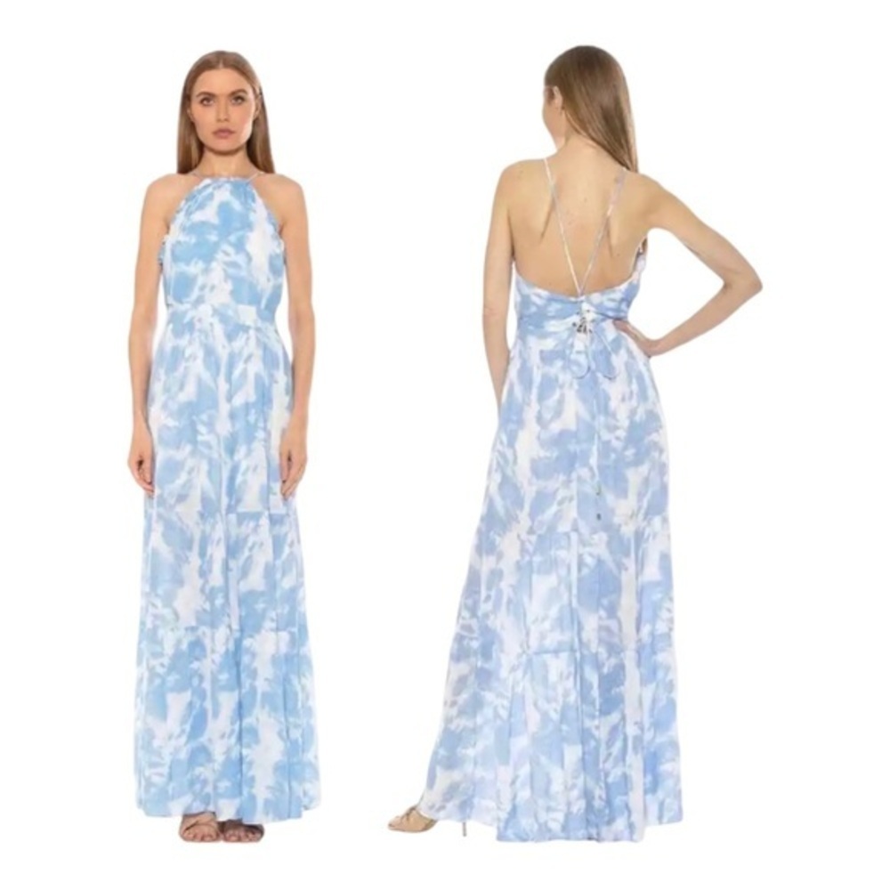 Alexia Admor Kira Blue Floral Halter‎ Maxi Dress NWT Size 6 Wedding Guest